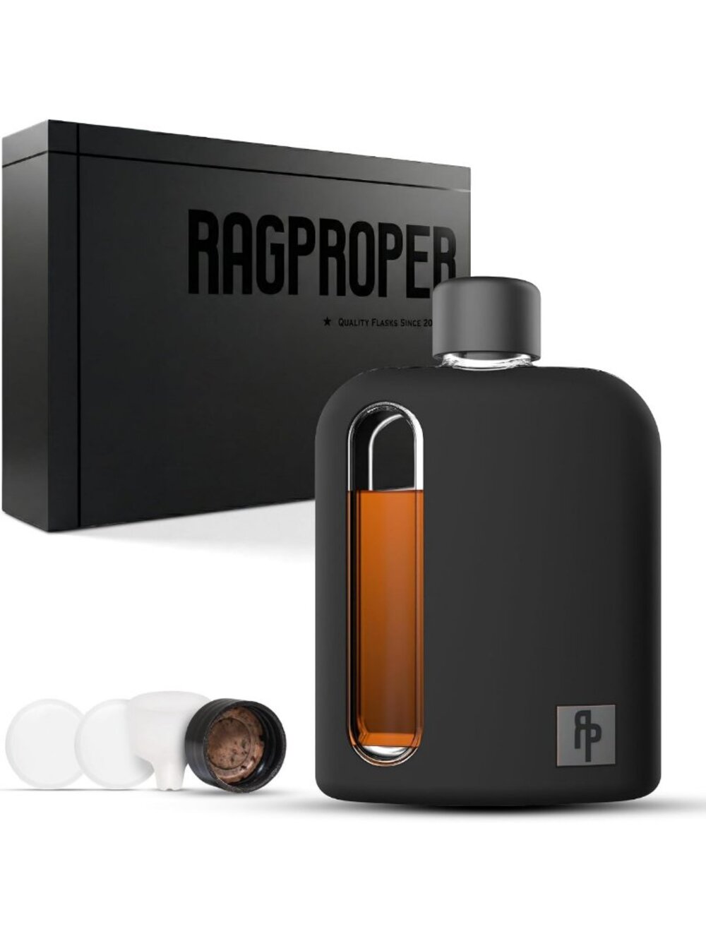 Stylish 8oz Glass Hip Flask for Men - Durable Whiskey & Liquor Flask with Cork